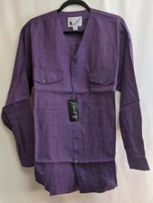 Goouch Mens MEDIUM Purple Plum ButtonLong Sleeve 100 Linen V-Neck Shirt Vintage
