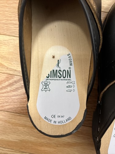 Simson Black Leather Wooden Clogs Made In Holland Size 37 US 6.5 - Picture 7 of 7
