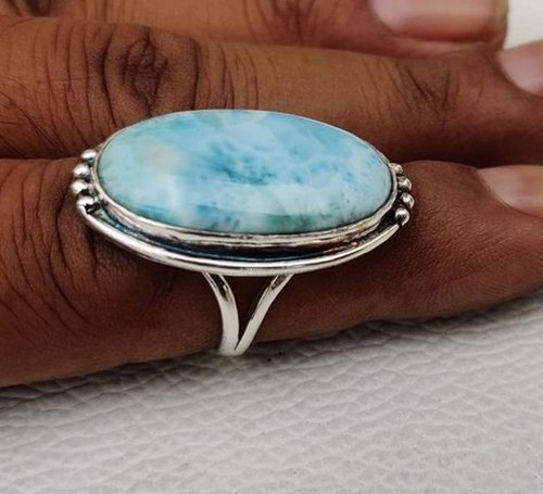Larimar Gemstone 925 Sterling Silver Christmas Gift Ring Jewelry All Size SP-779 - Picture 5 of 9