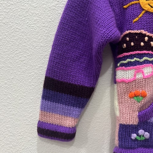 Peruvian Girls Sz 4 Alpaca Cross Knitted Hand Made Hooded Multicolor Sweater Zip - Picture 4 of 15