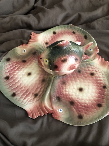 Piatta da pesce vintage rara metà secolo moderna MCM ANNI '50 NOVE ITALIA MAIOLICA con coperchio - Foto 14 di 20