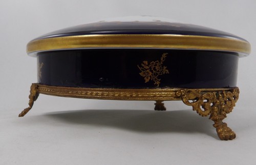 Limoges Porcelain France Real Fleur De Lis Covered Candy Dish With Bronze Stand - Picture 3 of 10
