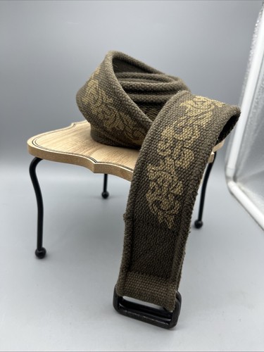 Dark Olive Green/Brown Belt 36 Medium Canvas Artistic Design 2”Wide Unisex - Picture 2 of 8