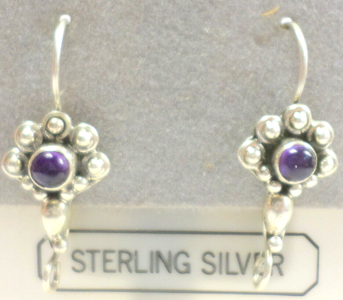 Vintage Pair Sterling 925 Purple Amethyst French Hook Connectors Earrings 3.27G - Picture 2 of 10