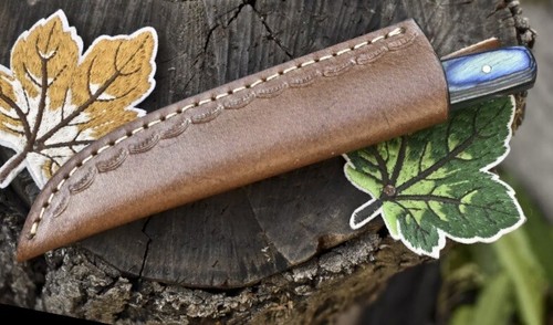 Hand Crafted Damascus Tanto Knife - Hard Wood Handle - Steel Bolster w/ Sheeth - Picture 6 of 7