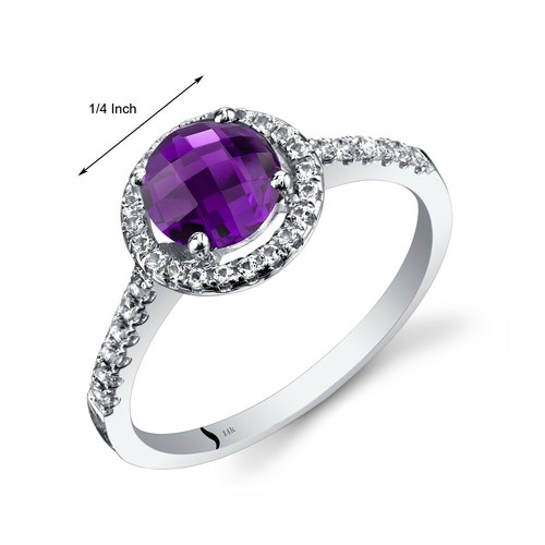 Anillo de halo de amatista de oro blanco 14K corte redondo 1,00 quilates tallas 5 a 9 - Imagen 2 de 3