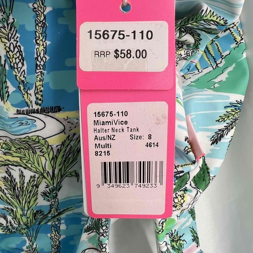 Seafolly Miami Vice Girls One Piece Halter Neck Swimsuit Blue Green Size 8 New - Picture 5 of 5