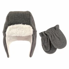 Hudson Baby Infant Trapper Hat and Mitten Set, Heather Charcoal