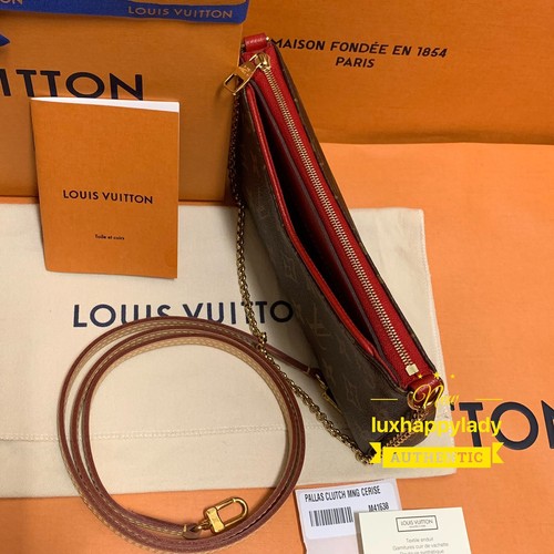 ❤️NEW LOUIS VUITTON Pallas Clutch Chain Crossbody Bag Monogram Red RARE GIFT SET - Picture 10 of 15