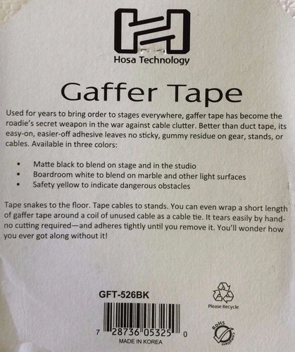 Hosa - GFT-526BK - Gafferband, schwarz, 2" x 30yd. - Bild 3 von 3