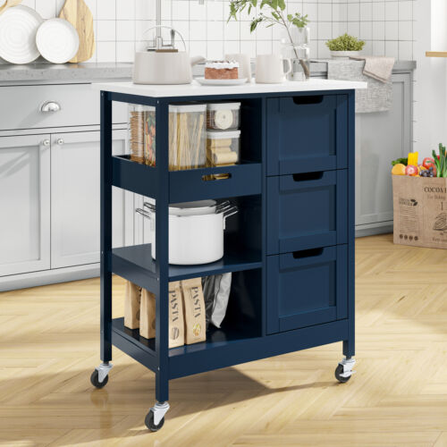 Carro de madera isla de cocina carrito soporte cajones estantes con ruedas - Imagen 2 de 8