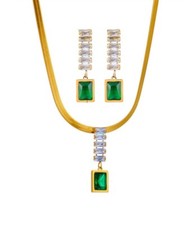 Vibrant Emerald Green Cubic Zirconia Jewelry Set: Necklace Earrings