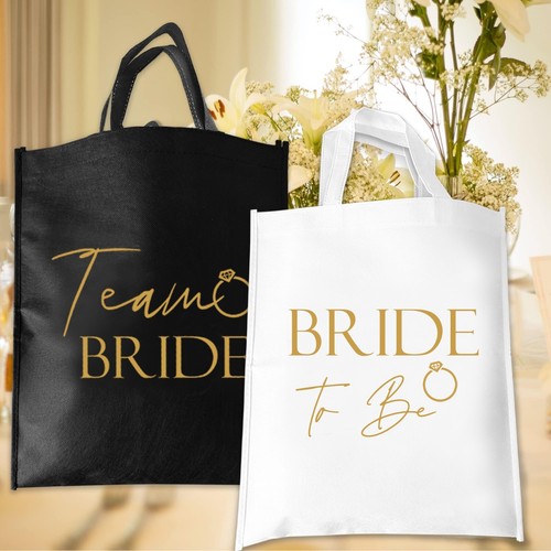 12 BOLSOS DE MANO EQUIPO NOVIA Y 1 NOVIA PARA SER ACCESORIOS DESPEDIDA DE SOLTERA FAVOR ORO NEGRO - Imagen 3 de 5