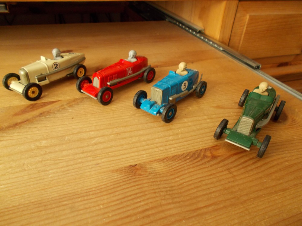 SET OF FOUR VINTAGE EARLY 1900'S 1/64th SCALE MODEL RACING CARS ~ BY LLEDO