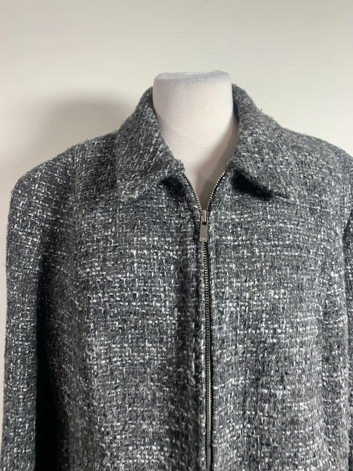 Chaqueta Jones New York Mezcla Lana Tweed Cremallera Frontal Gris/Blanco Talla 18W Foto 3 de 4