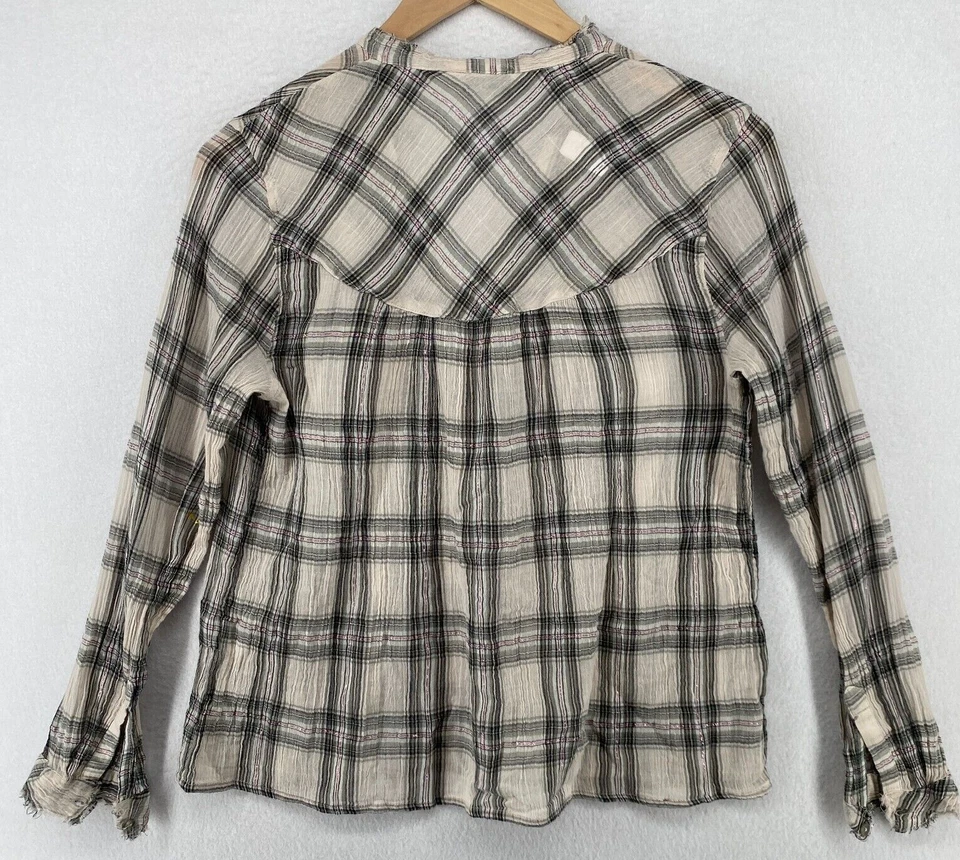 Блузка женская LUCK BRAND XS марлевая клетчатая потертая поповер с длинным рукавом хлопковая серая - Изображение 3 из 4