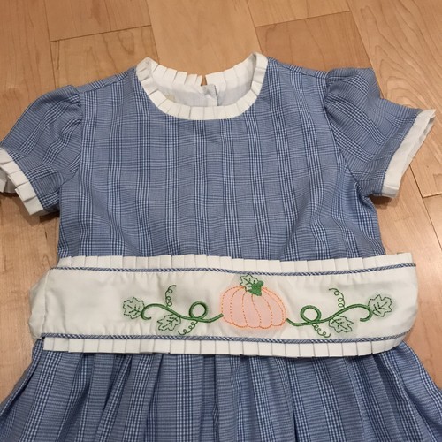 Marco & Lizzy Sz 4 Blue Dress White Pumpkin Sash Fall Thanksgiving EUC - Picture 2 of 8