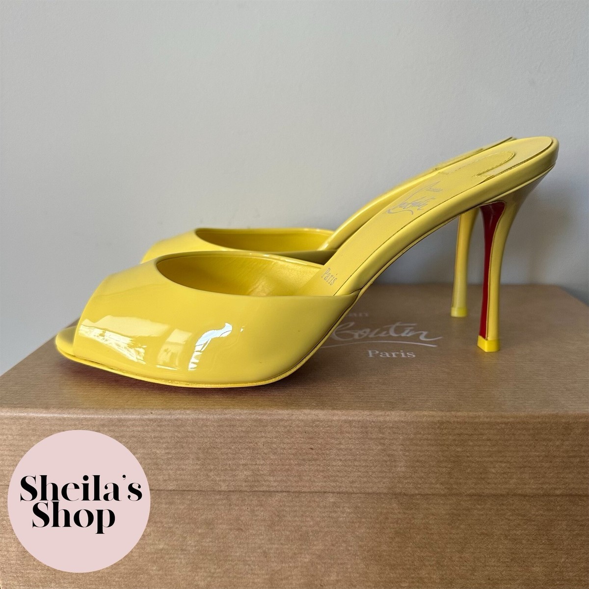 NIB Christian Louboutin Me Dolly 85 Yellow Leather Mule Sandals Size 38.5