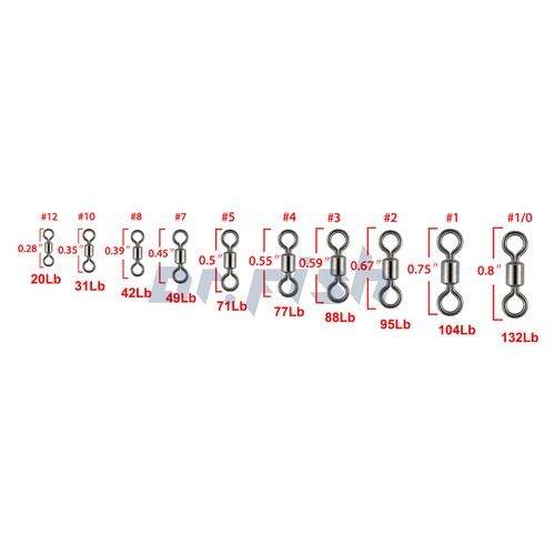 50/100pcs Rolling Barrel Swivels 20-330LB Fishing Swivel Solid Ring Lures Tackle - Picture 18 of 24