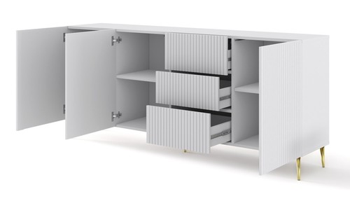 BIM FORNITURE mobile tv soggiorno RAVENNA cm 200x42x87H Bianco opaco piedi oro - Foto 2 di 5