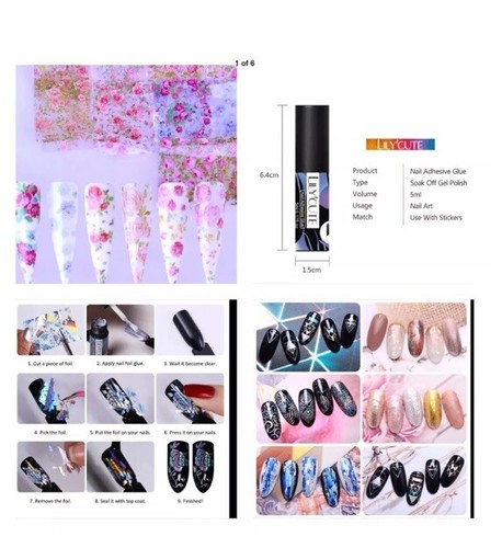 ROSES SET Nail Art Foils Nail Transfer Foil Wraps Decal Sticker With Glue - Picture 2 of 3