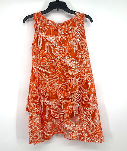 Top Mujer Colección NY Mediano Naranja Estampado Floral Hoja Capas Fluido Sin Mangas - Imagen 8 de 10