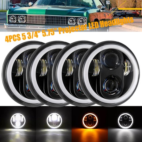 4PCS 5 3/4" 5.75 Projector LED Headlights Sealed Beam Ring Angel Eyes DRL Bulbs - Picture 2 of 12
