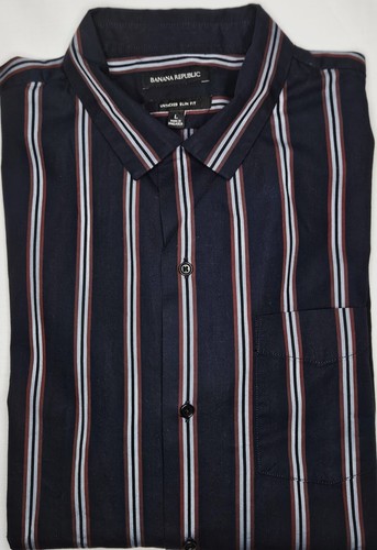 Mens Banana Republic Untucked Slim Fit Striped Long Sleeve Button Up Shirt Large