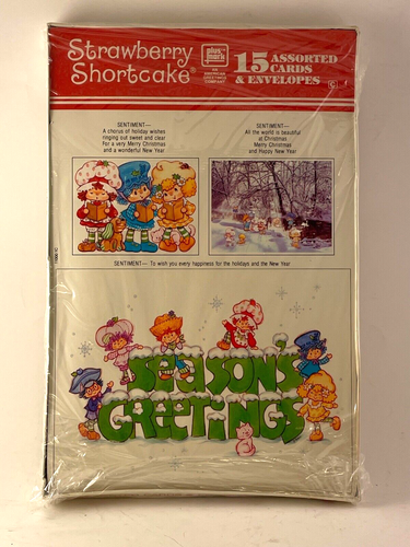 Vintage Strawberry Shortcake Weihnachtsgrußkarten 80er Jahre Schreibwaren NOS 15 Karten
