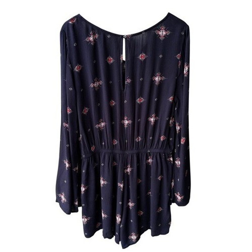 Mudd Romper Shorts Long Bell Sleeves Blue Pink Bohemian Spring Boho Size Large - Picture 2 of 6