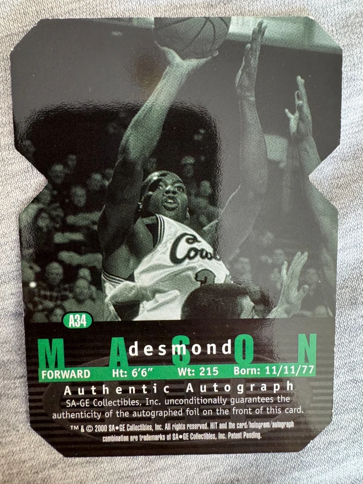 Tarjeta de novato autografiada por Desmond Mason #34 autógrafos Sage Hit 2000 radiocontrol Foto 2 de 2