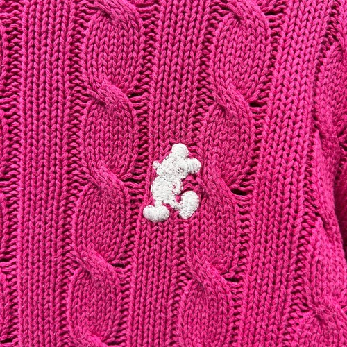 Vtg Mickey Mouse Sweater Womens Large Pink Cable Knit 90s Embroidery Walt Disney - Picture 10 of 11