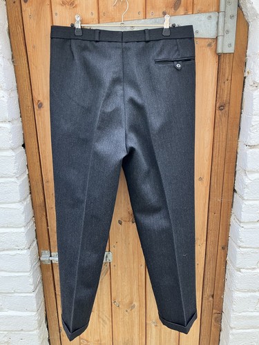 Vintage Hector James Wool Blend Flannel Pleated High-Waist Trousers Grey W34 L28 - Picture 4 of 11