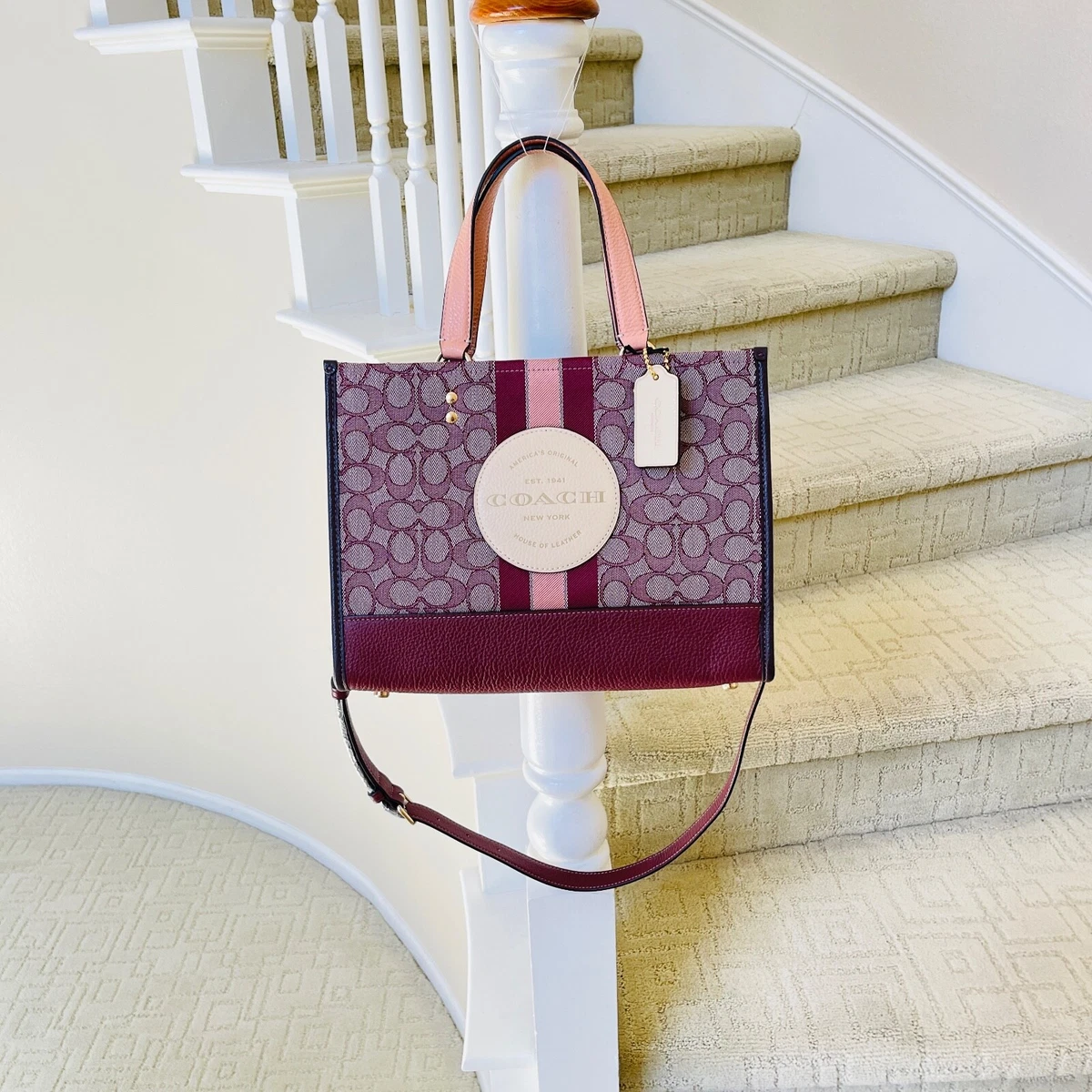 Dempsey carryall in signature jacquard with stripe and coach patch sale