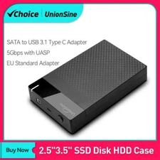 UnionSine 3.5'' HDD Case SATA to USB 3.1 Type C Adapter External Hard Drive Encl