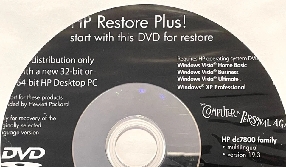 HP Hewlett Packard Restore Plus! DVD for Vista & XP Pro 449789-B24 - Image 2 of 3