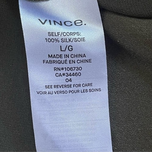 VINCE 100% Silk Band Collar Blouse Dark green Sz Large - Picture 12 of 12