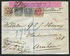 South Africa 1902 ERI + VRI ovpt stamps censored R-cover Pretoria to Arnhem