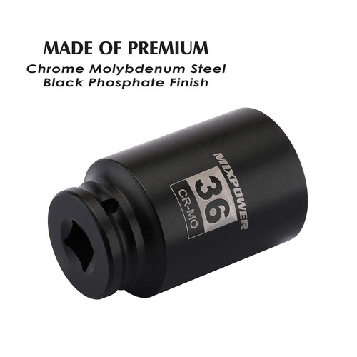 1/2" Drive Deep Impact Socket, CR-MO, 36 Mm, METRIC, 6 Point, Axle Nut Impact Gr - Picture 5 of 12