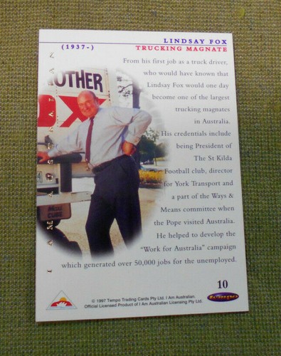 #D14. LINDSAY FOX TRUCKING MAGNATE GREAT AUSTRALIAN ACHIEVER CARD - Bild 2 von 2