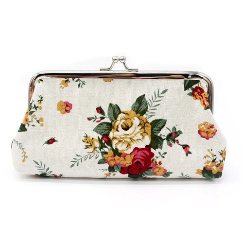 Portafoglio donna vintage motivo floreale portamonete bacio-lock pochette leggero - Foto 10 di 16