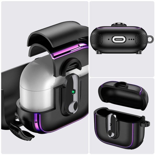 Secure Lock Full Body Shockproof Case with keychain For Airpods 4/3/2/1 Pro 1/2 - Picture 12 of 22