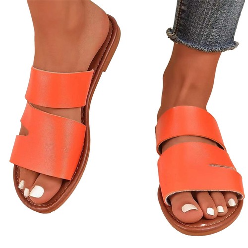 Summer Women Slide Sandals Dressy Flat Casual Sandals Open Toe Slippers Shoes - Picture 23 of 49
