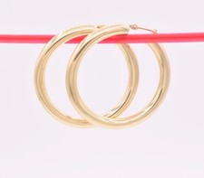 4mm X 40mm 1.5" Medium Size Shiny Plain Bold Hoop Earrings REAL 10K Yellow Gold
