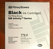 2x Pitney Bowes Black PBI Ink Cartridge DM Infinity #772-2