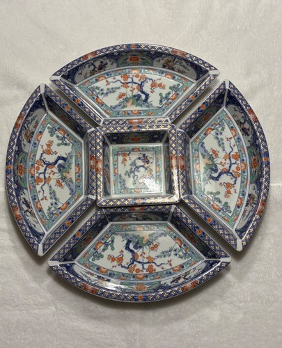 SALE! Vintage oriental Japanese or Chinese Lazy Susan INSERT 5 plates ONLY- - 第 4/16 張圖片