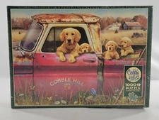 Cobble Hill 1000 pc Jigsaw Puzzle Cobble Hill Farm Golden Retriever 19” X 26” 