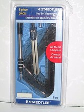 STAEDTLER GEO SET GEOMETRY SET 8 PIECE METAL COMPASS TRIANGLE PROTRACTOR RULER