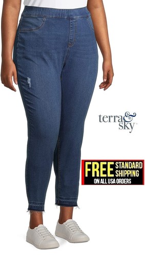 Womens Plus Size Pull On Elastic Waist Stretch Denim jeans Terra &Sky Jack David - Picture 23 of 47