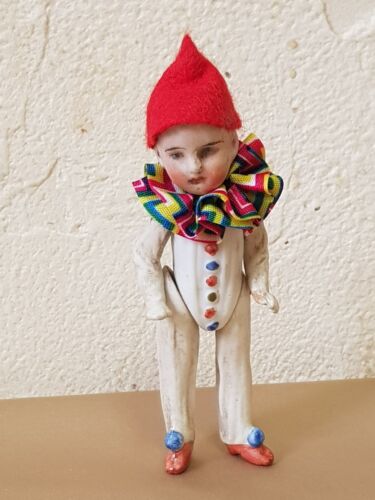 antik Puppe Mignonette Clown Harlekin Biskuit Porzellan Puppenstube Miniatur - Bild 9 von 13